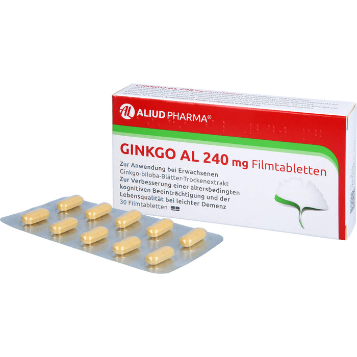 Ginkgo AL 240 mg Filmtabletten für Gedächtnis und Konzentration bei leichter Demenz, 30 pc Tablettes