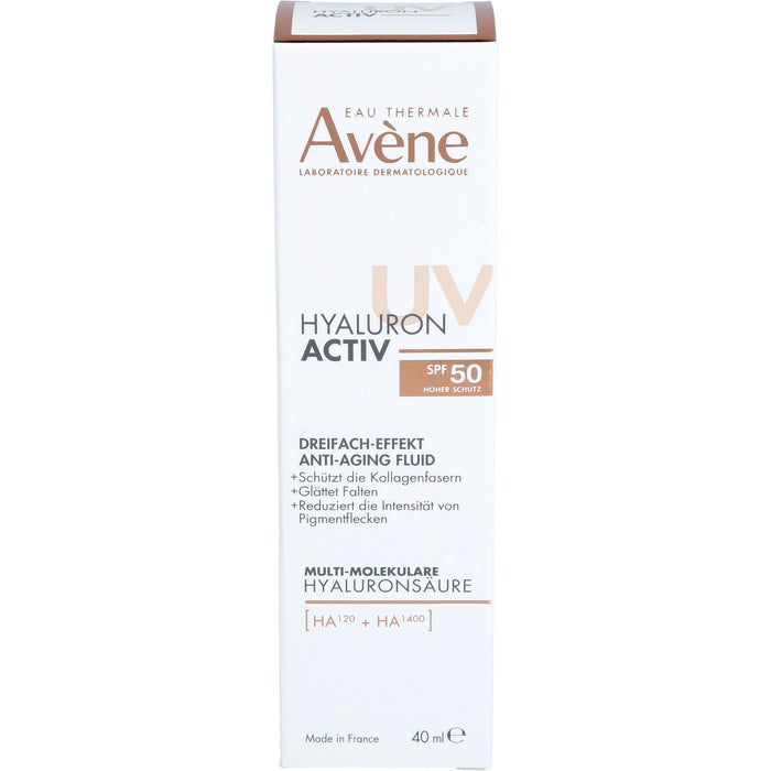 Avene Hyaluron activ UV Anti-Aging-Fluid mit dreifacher Wirksamkeit und LSF 50 glättet Falten und reduziert Pigmentflecken, 40 ml Lösung