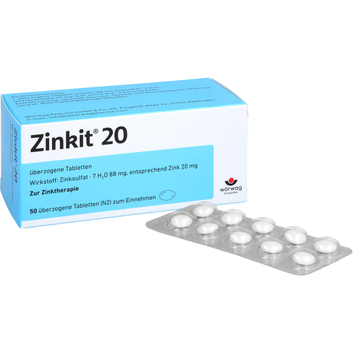 Zinkit 20 überzogene Tabletten zur Zinktherapie, 50 St. Tabletten