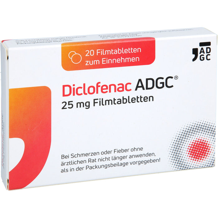 ADGC Diclofenac 25 mg Filmtabletten bei Schmerzen und Fieber, 20 pc Tablettes