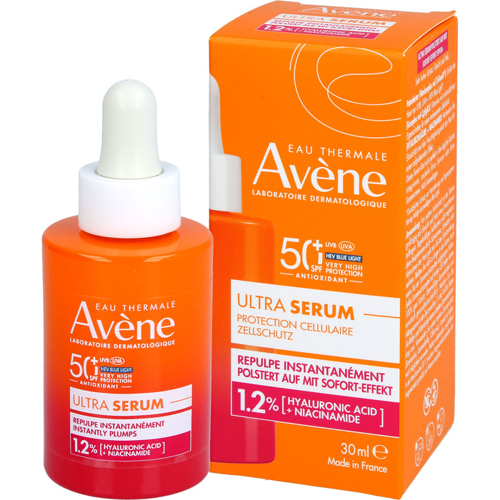 Avène Ultra Serum Aufpolsternd LSF 50+ schützt vor UVB, UVA + HEV Blue Light Filter reduziert Falten - verdichtet nach - strafft, 30 ml Lösung