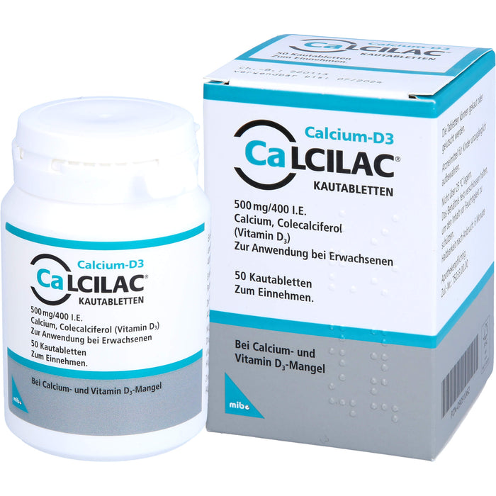 Calcilac Kautabletten 500 mg/400 I.E. bei Vitamin-D- und Calcium-Mangelzuständen, 50 St. Tabletten