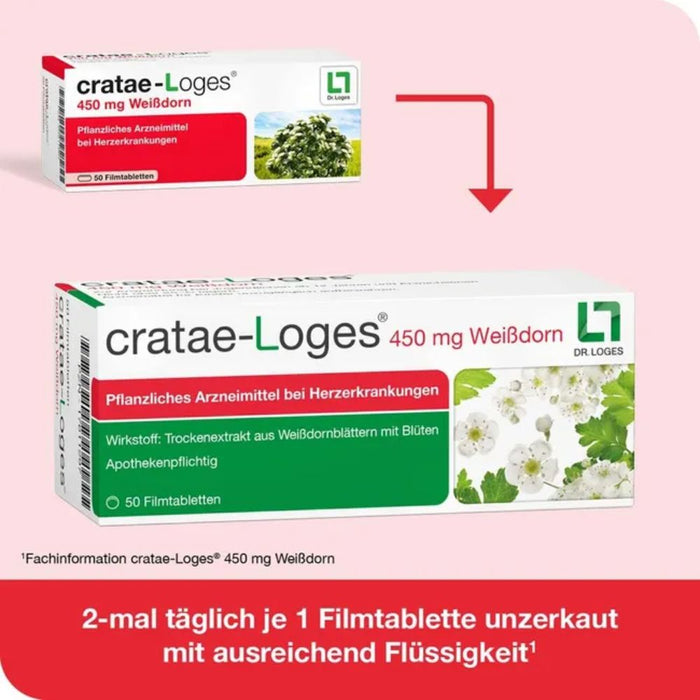 Cratae-Loges 450 mg Weißdorn Filmtabletten bei Herzerkrankungen, 100 pc Tablettes