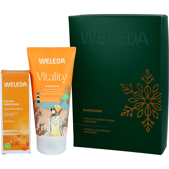 WELEDA Geschenkset Sanddorn mit Vitality Shower Cream Sanddorn und Express Handcreme Sanddorn, 250 ml Cream