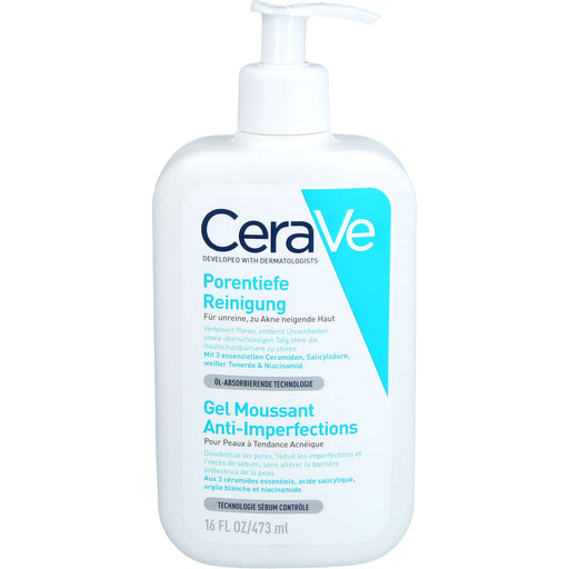 CeraVe porentiefe Reinigung mit Salicylsäure für das Gesicht bei unreiner und zu Akne neigender Haut, 473 ml Gel