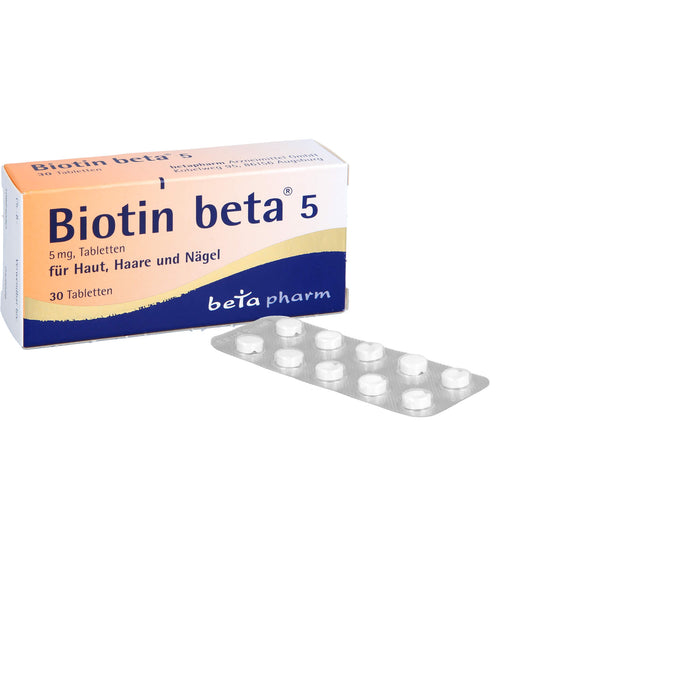 Biotin beta 5 mg Tabletten für Haut, Haare und Nägel, 30 pcs. Tablets