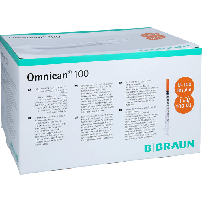 Omnican  100 1ml Insulinspritzen, 100 I.E. Nennvolumen, U-100 Insulin; 0,30x8mm, 100 pcs. Syringes