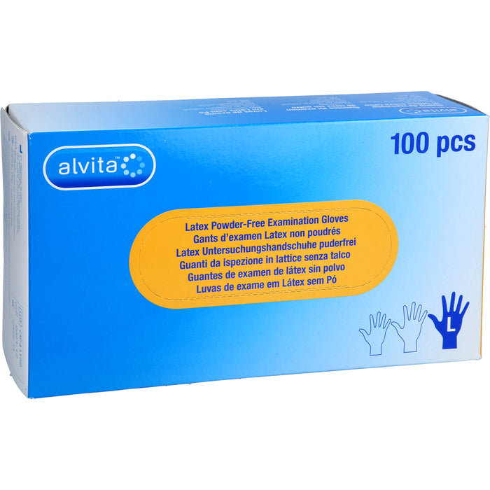 Alvita Latex Untersuchungshandschuhe puderfrei L, 100 pc Gants