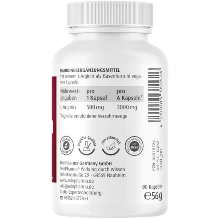 ZeinPharma L-Arginin 500 mg Kapseln, 90 pc Capsules