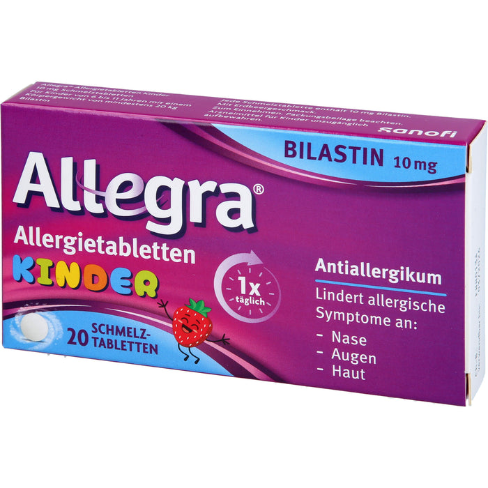Allegra Allergietabletten für Kinder zergehen auf der Zunge mit leckerem Erdbeergeschmack, 20 pc Tablettes
