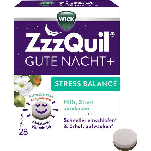 WICK ZzzQuil Gute Nacht+ Stress Balance Tabletten, 28 St. Tabletten