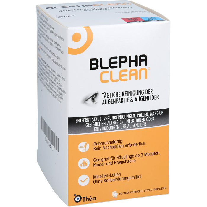 Blephaclean sterile Kompressen zur täglichen Reinigung der Augenpartie und Augenlider, 50 pc Compresses
