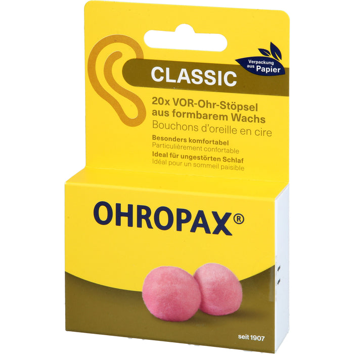 OHROPAX Classic Wachs Vor-Ohr Stöpsel aus formbarem Wachs, 20 pc Bouchons d'oreilles