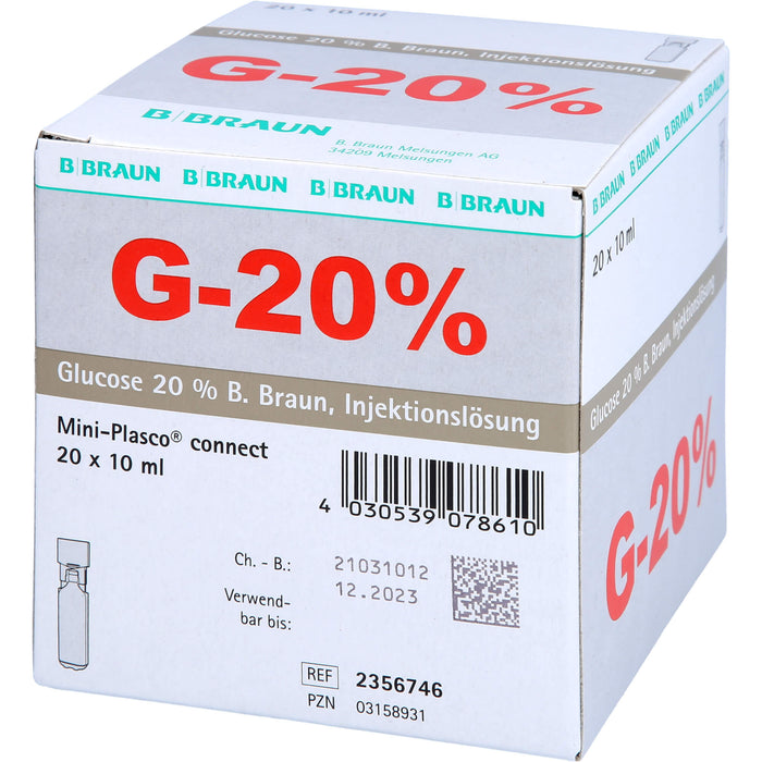 Glucose 20 % B. Braun Injektionslösung, Mini Plasco connect 10 ml, 200 ml Lösung