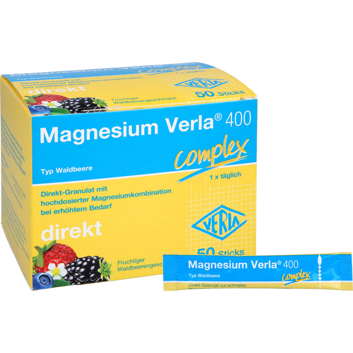Magnesium Verla 400 Direkt-Granulat mit fruchtigem Waldbeerengeschmack, 50 pc Sachets