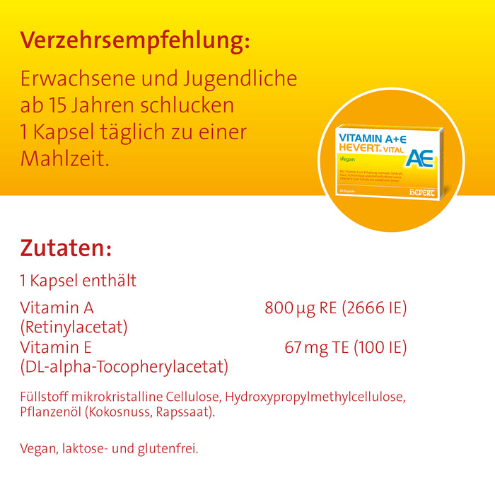 Vitamin A+E Hevert Vital für Augen, Haut und Immunsystem, 60 St. Kapseln