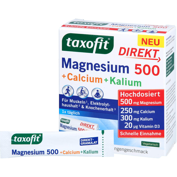 Taxofit Magnesium 500 + Calcium + Kalium Direktgranulat mit Blutorangengeschmack, 20 pc Sachets