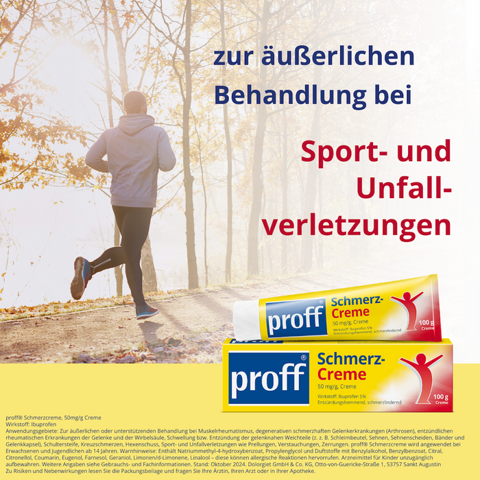 proff Schmerzcreme mit Ibuprofen – zur äußerlichen Behandlung von Muskel-, Gelenk- und Rückenschmerzen bei rheumatischen Erkrankungen oder nach Sport- und Unfallverletzungen, 100 g Crème