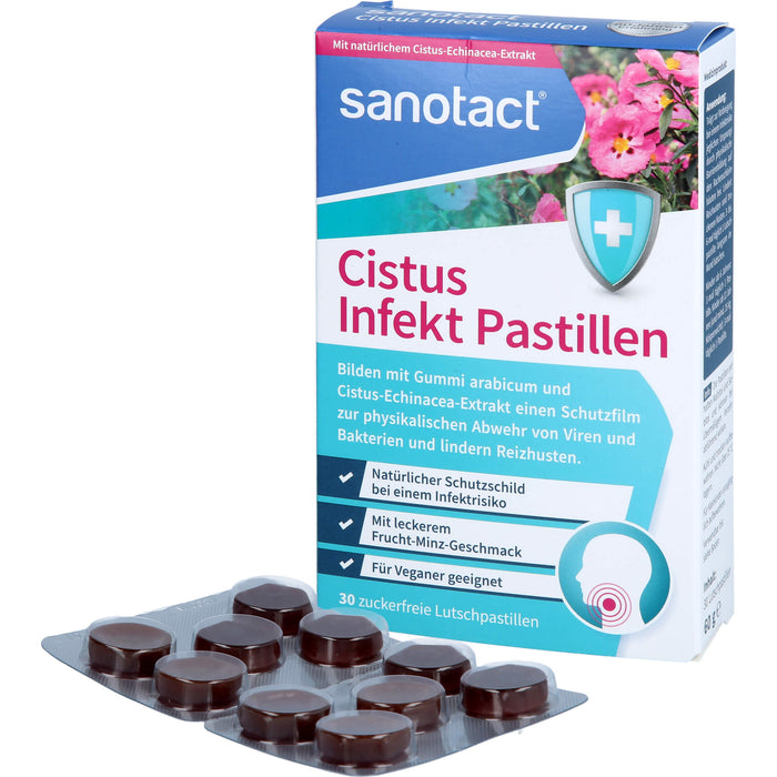 Sanotact Cistus Infekt Pastillen zur Abwehr von Viren und Bakterien, Reizhustenlinderung, 30 St. Pastillen