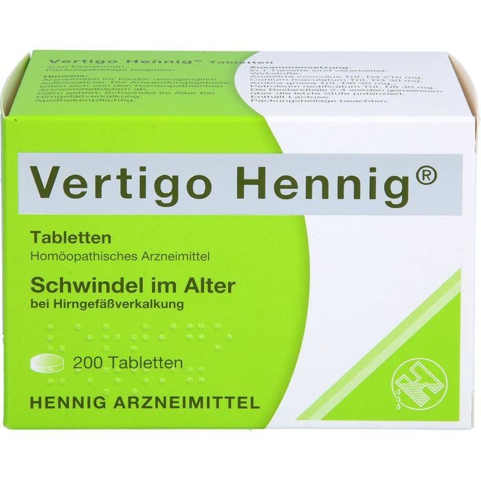 Vertigo Hennig Tabletten bei Schwindel im Alter, 200 St. Tabletten
