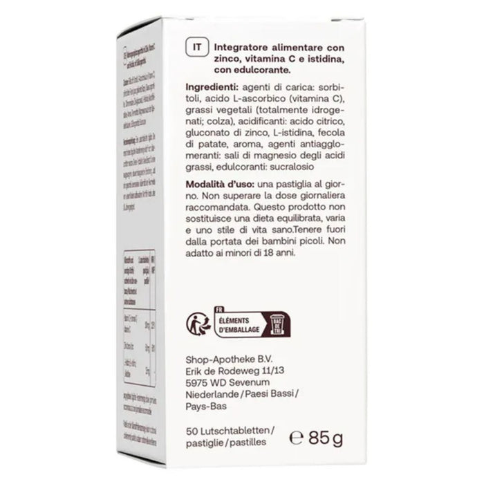 Redcare Zink + C+ Histidin Lutschtabletten mit Zitronengeschmack zur Unterstützung des Immunsystems, 50 St. Tabletten
