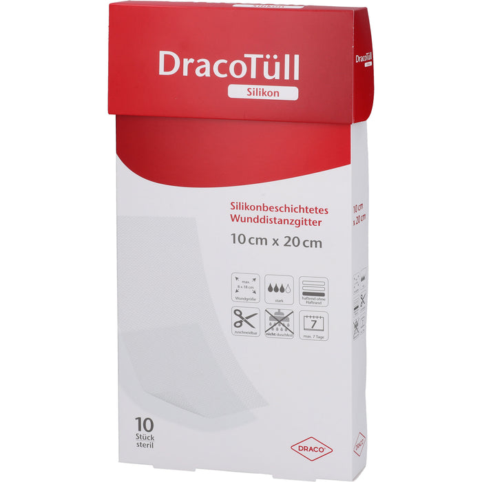 DracoTüll Silikon 10 x 20 cm steril, 10 pc pansement