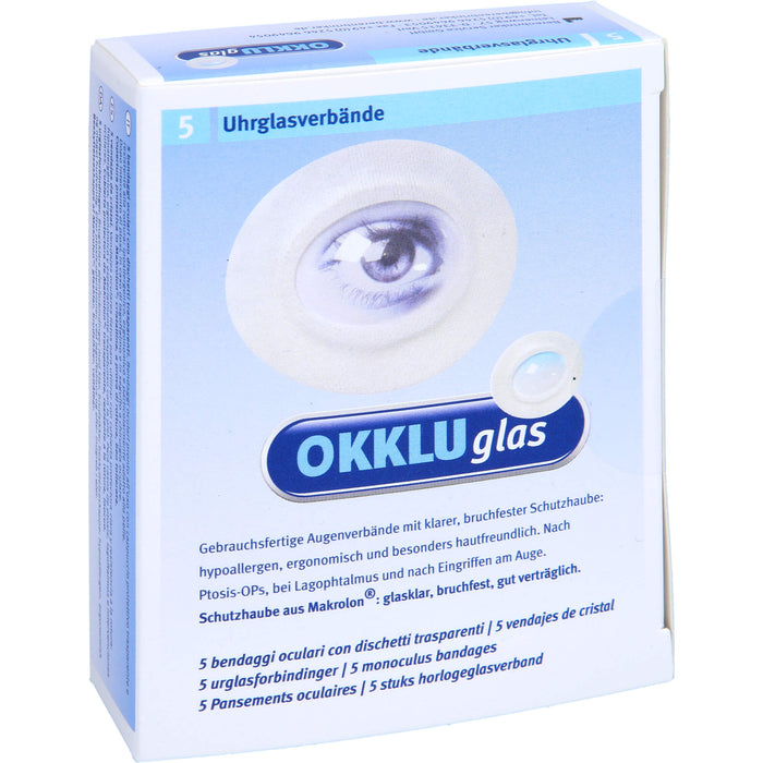 OKKLUGLAS Uhrglasverband Augenverband mit klarer, bruchfester Schutzhaube, 5 pc pansement