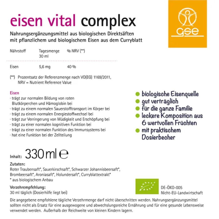 GSE Phyto Vitamins Eisen Vital Complex Lösung Bio, 330 ml Solution