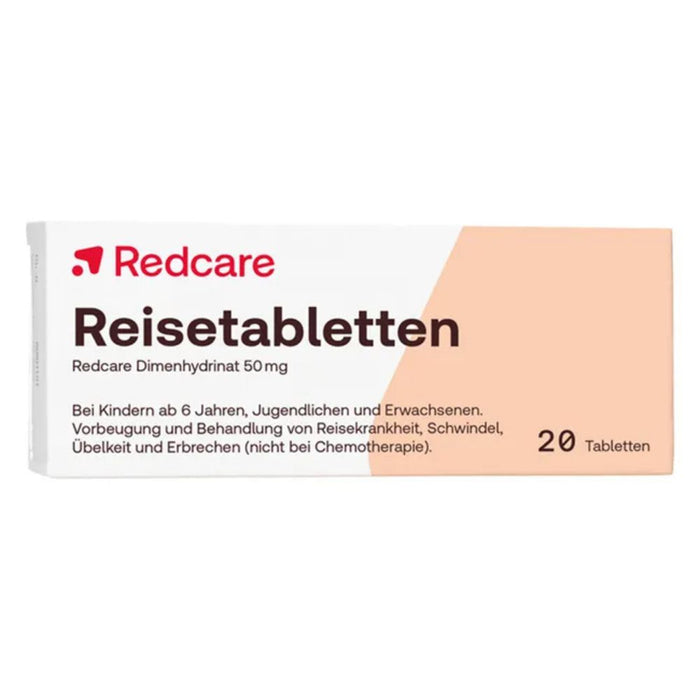 Redcare Reisetabletten Dimenhydrinat 50 mg Tabletten bei Schwindel. Übelkeit und Erbrechen, 20 St. Tabletten