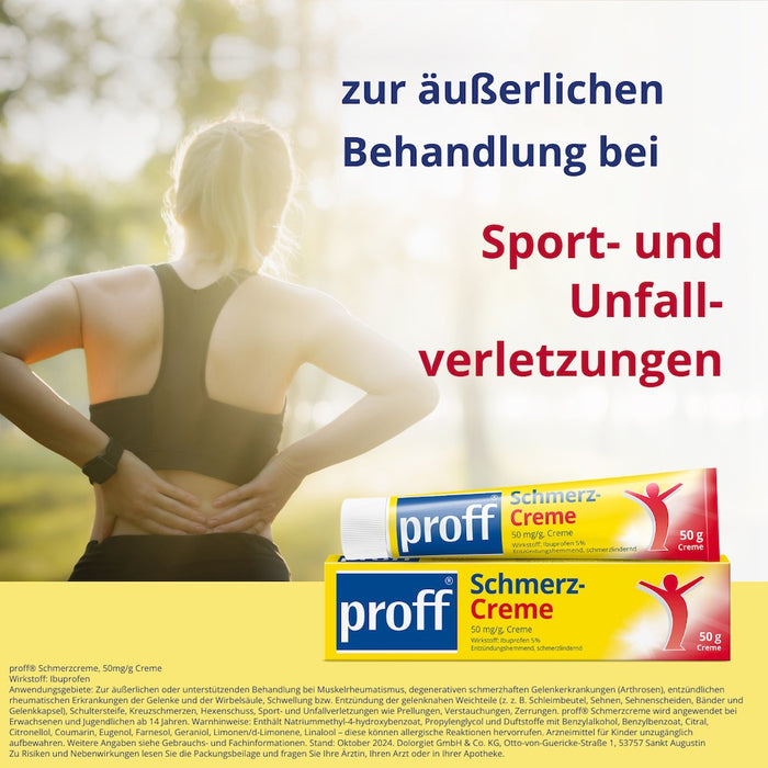 proff Schmerzcreme mit Ibuprofen – zur äußerlichen Behandlung von Muskel-, Gelenk- und Rückenschmerzen bei rheumatischen Erkrankungen oder nach Sport- und Unfallverletzungen, 50 g Crème