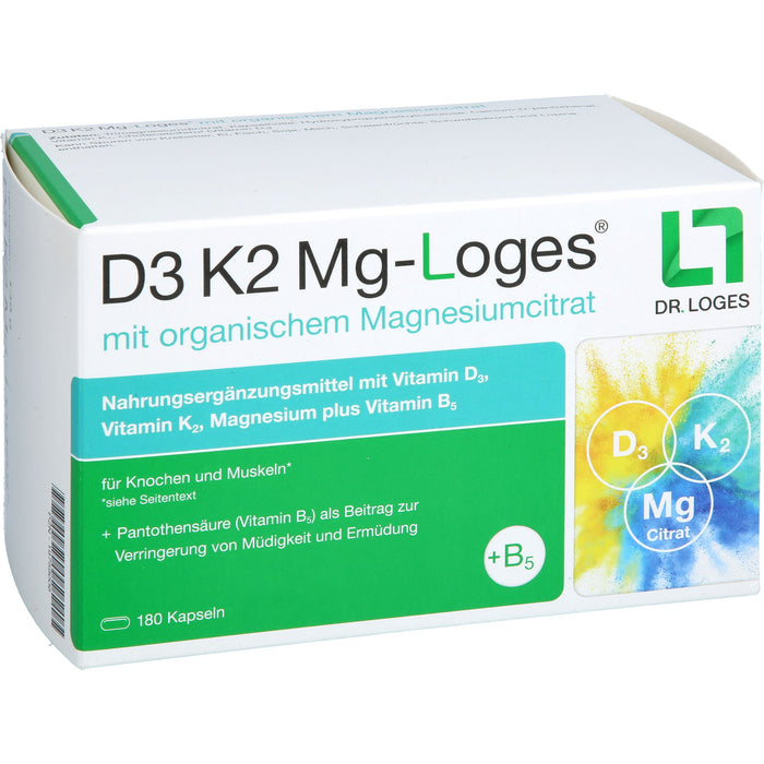 D3 K2 Mg-Loges Kapseln stark für Knochen und Muskeln, 180 St. Kapseln