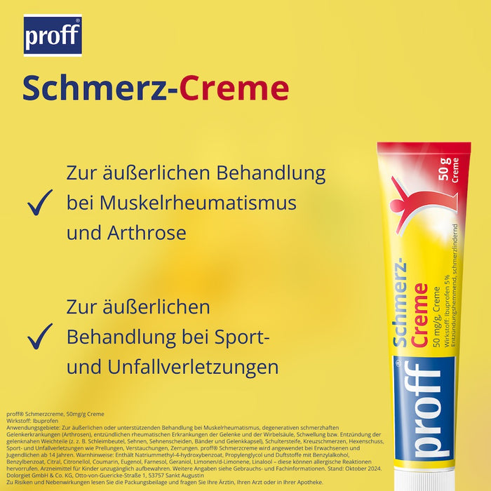 proff Schmerzcreme mit Ibuprofen – zur äußerlichen Behandlung von Muskel-, Gelenk- und Rückenschmerzen bei rheumatischen Erkrankungen oder nach Sport- und Unfallverletzungen, 50 g Crème