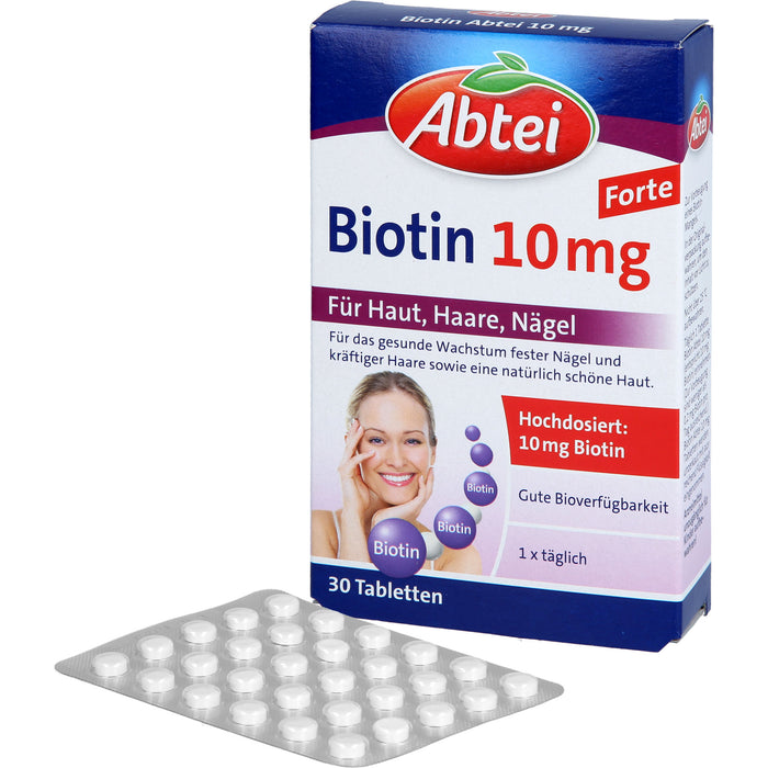 Abtei Biotin 10 mg forte Tabletten für Haut, Haare und Nägel, 30 St. Tabletten
