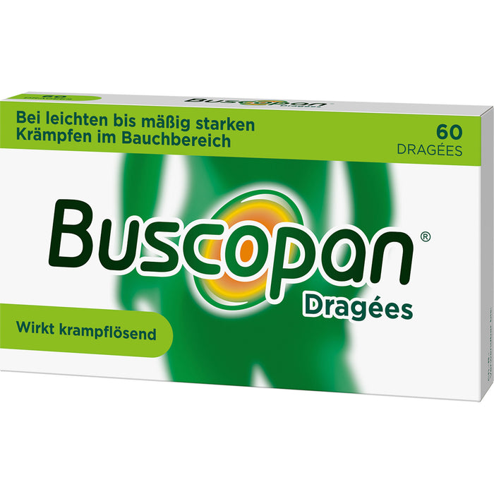 Buscopan Dragées mit Butylscopolamin bei leichten bis mäßig starken Bauchschmerzen und Bauchkrämpfen, 60 pcs. Dragées