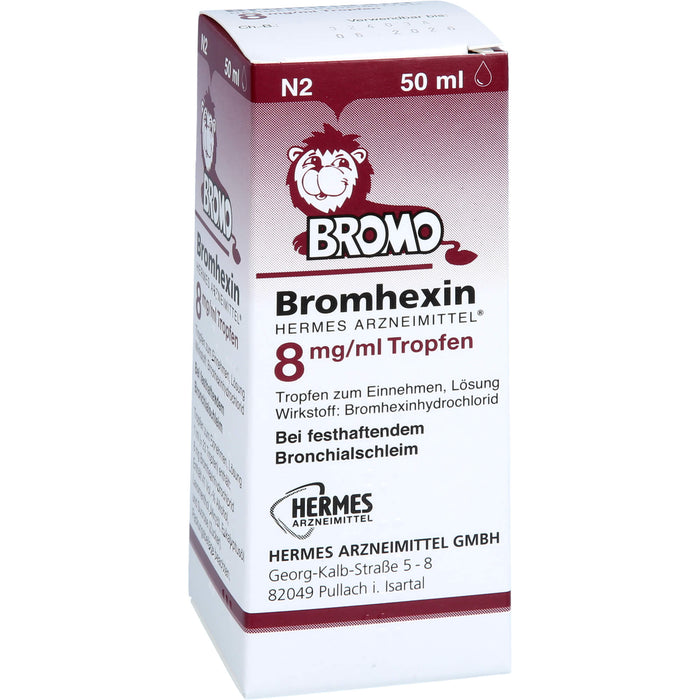 HERMES ARZNEIMITTEL Bromhexin 8 mg/ml Tropfen bei festhaftendem Bronchialschleim, 50 ml Solution