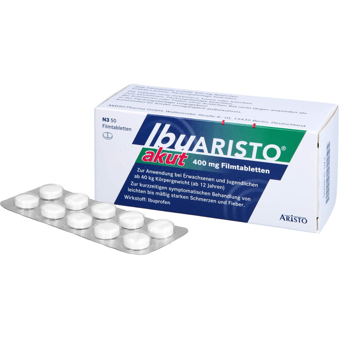 IbuARISTO akut 400 mg Filmtabletten bei Schmerzen und Fieber, 50 pc Tablettes