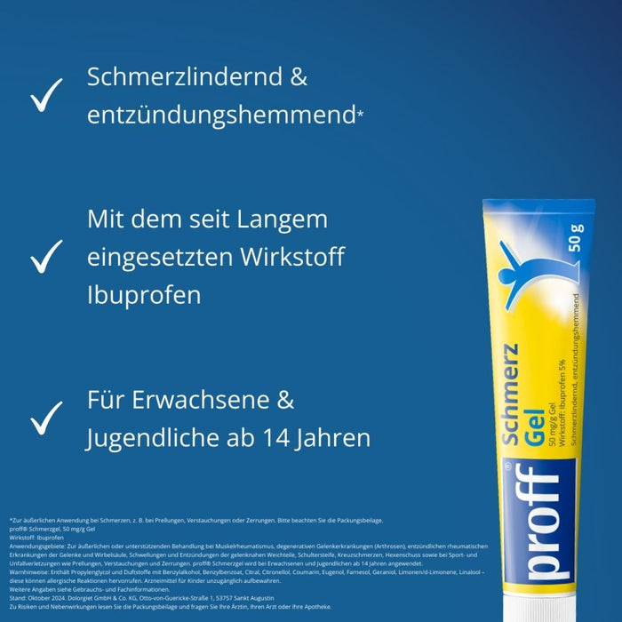 proff Schmerzgel mit Ibuprofen – zur äußerlichen Behandlung von Muskel-, Gelenk- und Rückenschmerzen, 50 g Gel
