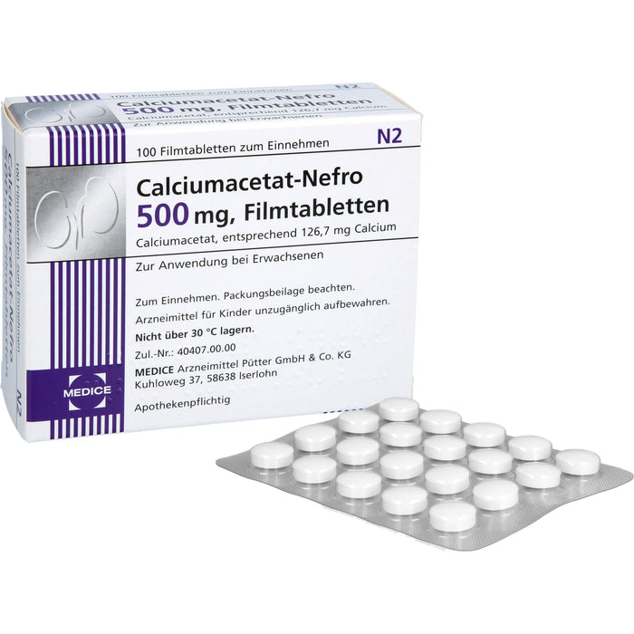 Calciumacetat-Nefro 500 mg, Filmtabletten, 100 pc Tablettes
