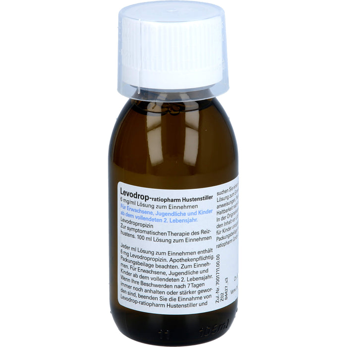 Levodrop-ratiopharm Hustenstiller hilft schnell gegen Reizhusten, 100 ml Lösung