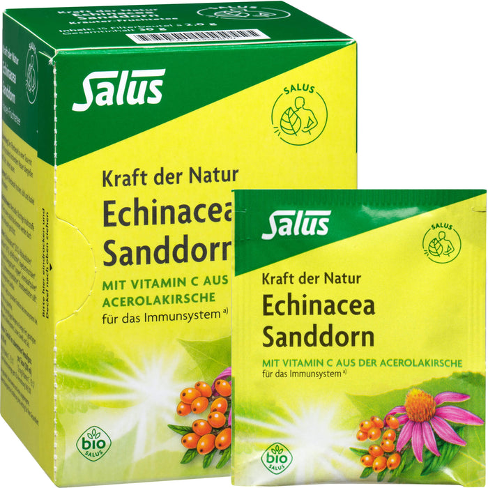 Salus Kraft der Natur Echinacea Sanddorn Kräuter-Früchtetee für das Immunsystem mit natürlichem Vitamin C aus der Acerolakirsche, 15 pc Sac filtrant