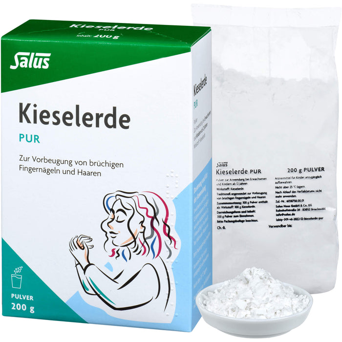 Salus Kieselerde pur Pulver zur Vorbeugung von brüchigen Fingernägeln und Haaren, 200 g Powder