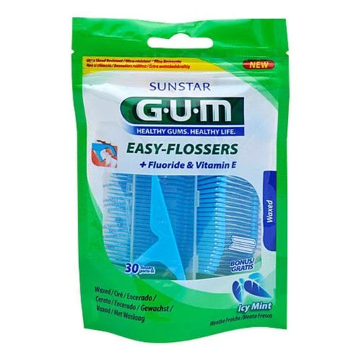 GUM Easy-Flossers + Fluorid & Vitamin E Zahnseide gewachst mit Griff, 30 St. Zahnseide