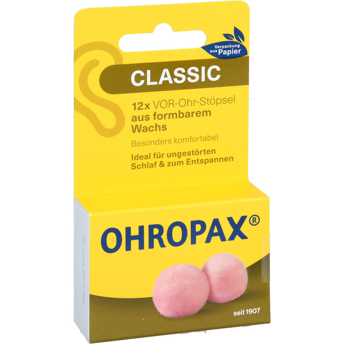 OHROPAX Classic Wachs Vor-Ohr Stöpsel, 12 pcs. Earplugs