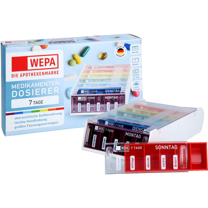 WEPA Medikamentendosierer 7 Tage Wochenmagazin Regenbogen / UV-Schutz+, 1 pcs. Dosette