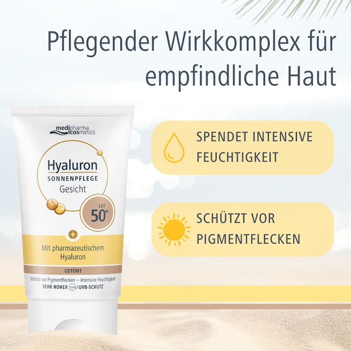 Medipharma Cosmetics Hyaluron Sonnenpflege Gesicht getönt LSF 50+, 50 ml Crème
