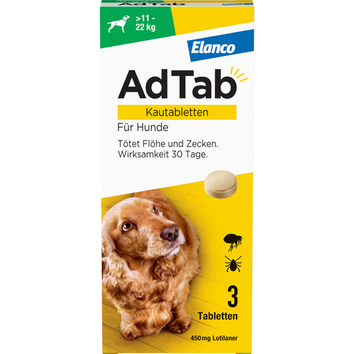 AdTab Kautabletten für Hunde über 11 bis 22 kg gegen Zecken und Flöhe, 3 St. Kautabletten
