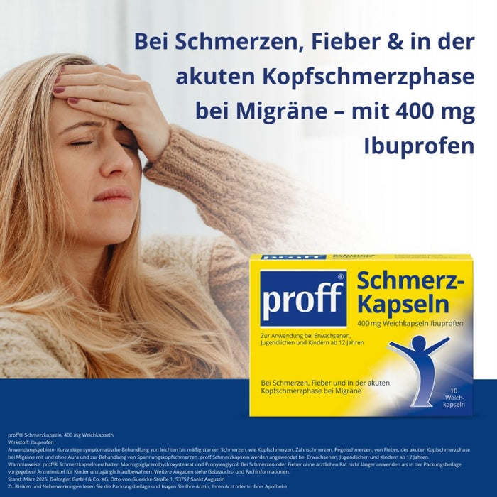 proff 400 mg Ibuprofen Schmerzkapseln bei Schmerzen und Fieber, 10 pcs. Capsules