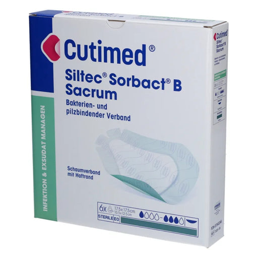 Cutimed Siltec Sorbact B Sacrum Bakterien und pilzbindender Verband, 6 St. Kompressen