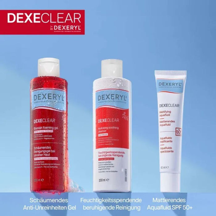 DEXECLEAR feuchtigkeitsspendende, beruhigende Reinigung für  unreine und zu Akne neigende Haut, 200 ml Gel