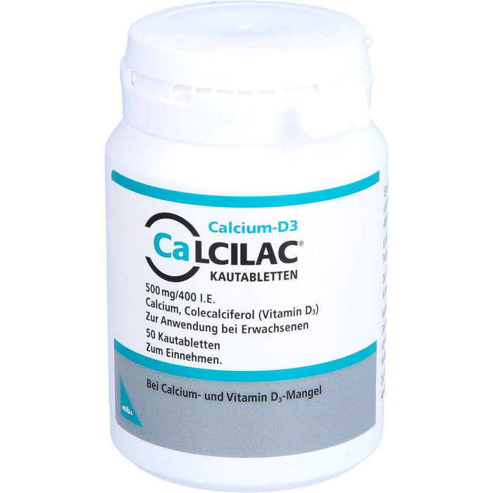 Calcilac Kautabletten 500 mg/400 I.E. bei Vitamin-D- und Calcium-Mangelzuständen, 50 St. Tabletten